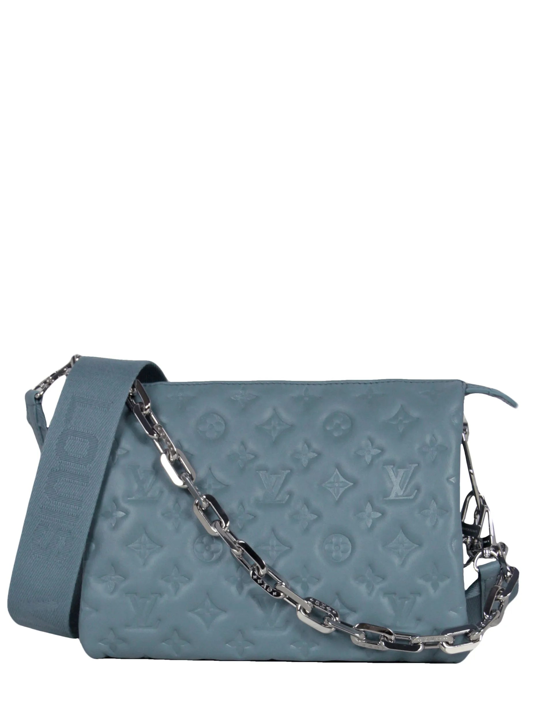 Louis Vuitton Blue Glacier Lambskin Leather Embossed Monogram Coussin PM Bag