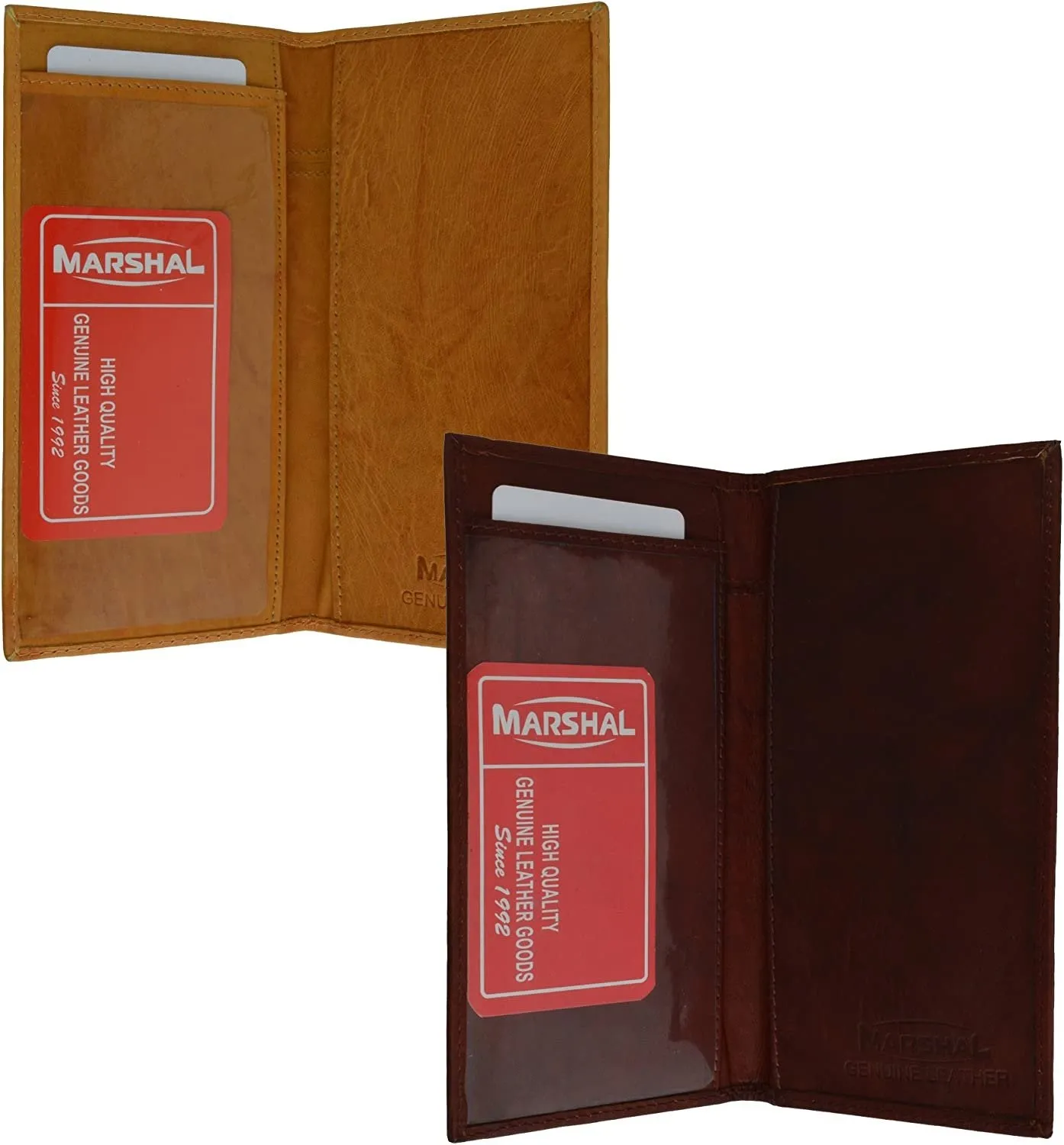 Marshal Checkbook Covers - Set of 2 - Genuine Leather (Burgundy-Tan)