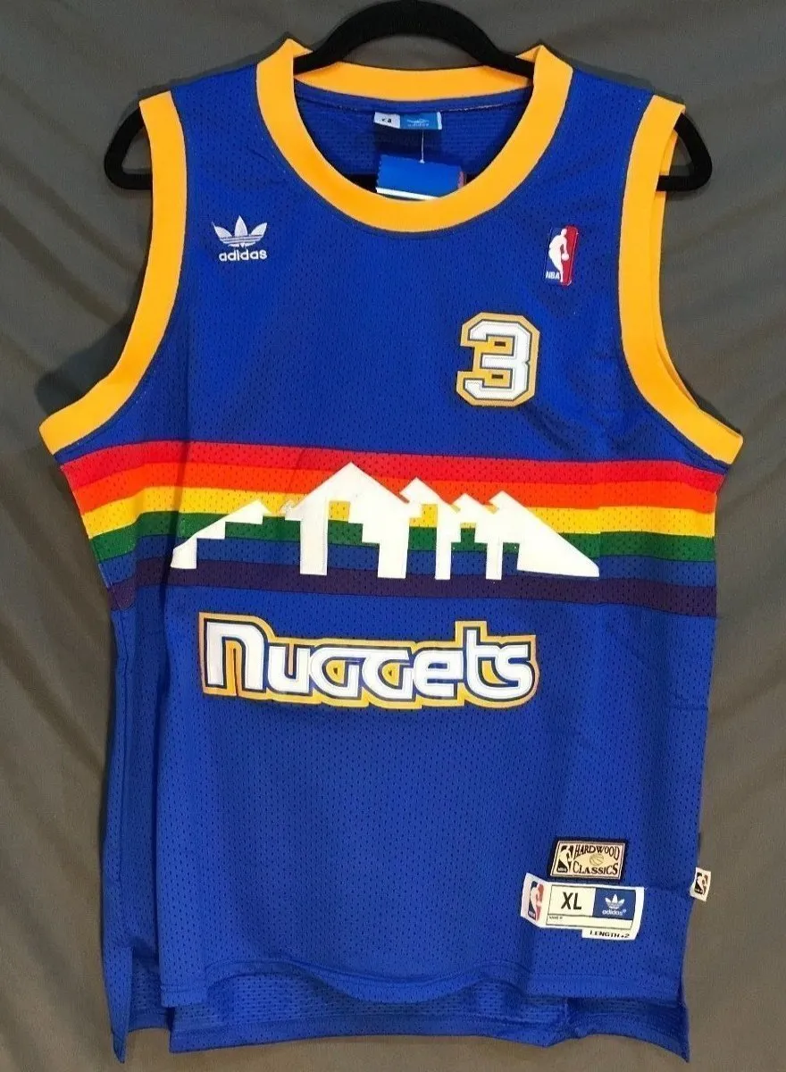 Men 3 Allen Iverson Jersey Blue Denver Nuggets Throwback Swingman