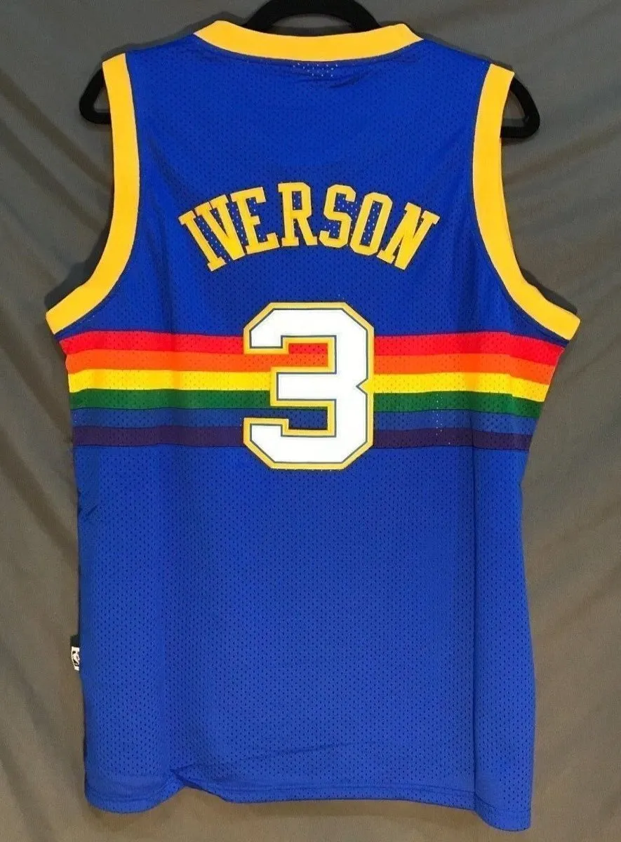 Men 3 Allen Iverson Jersey Blue Denver Nuggets Throwback Swingman