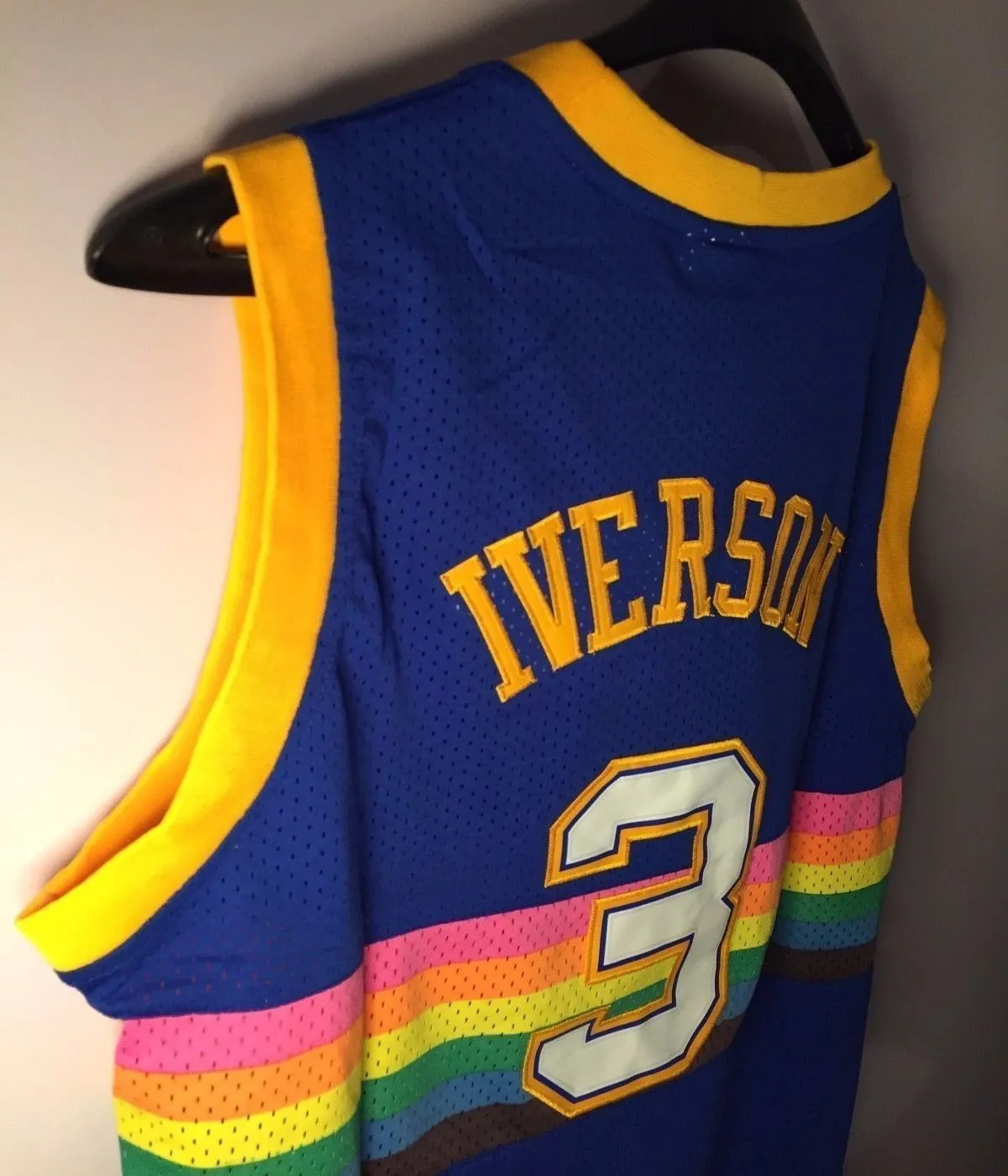 Men 3 Allen Iverson Jersey Blue Denver Nuggets Throwback Swingman