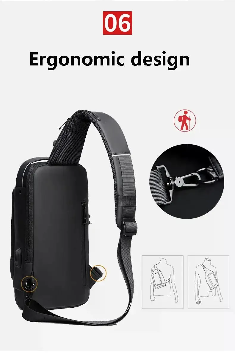 Men's Anti-Theft Chest Bag – USB Charging Crossbody Sling Bag for School, Travel & Daily Use