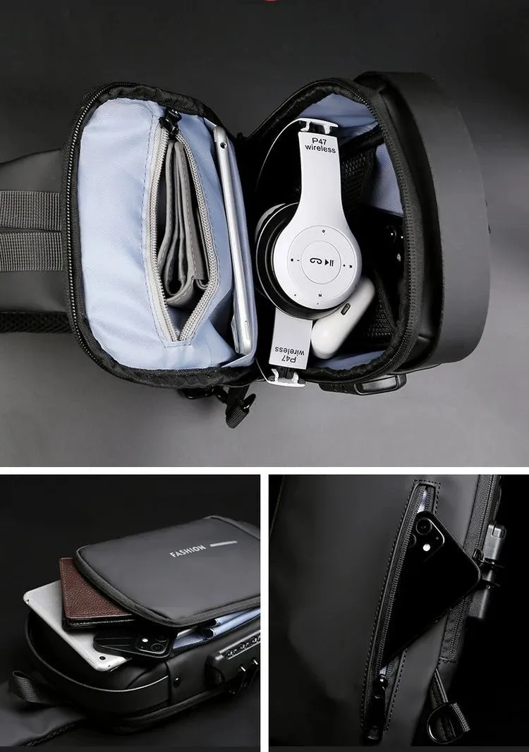 Men's Anti-Theft Chest Bag – USB Charging Crossbody Sling Bag for School, Travel & Daily Use