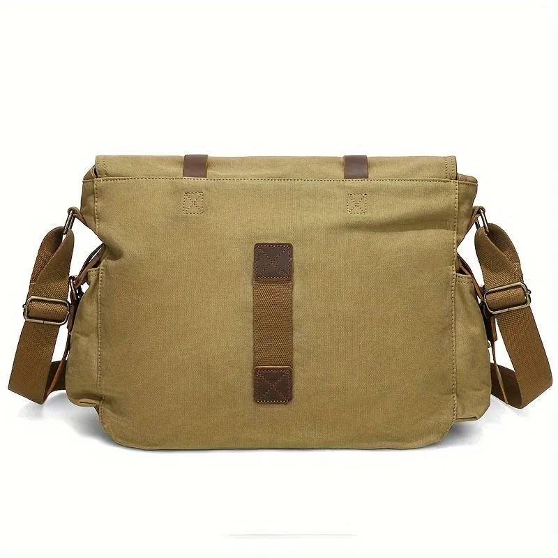 Men's Canvas Crossbody Bag Large Laptop Shoulder Briefcase