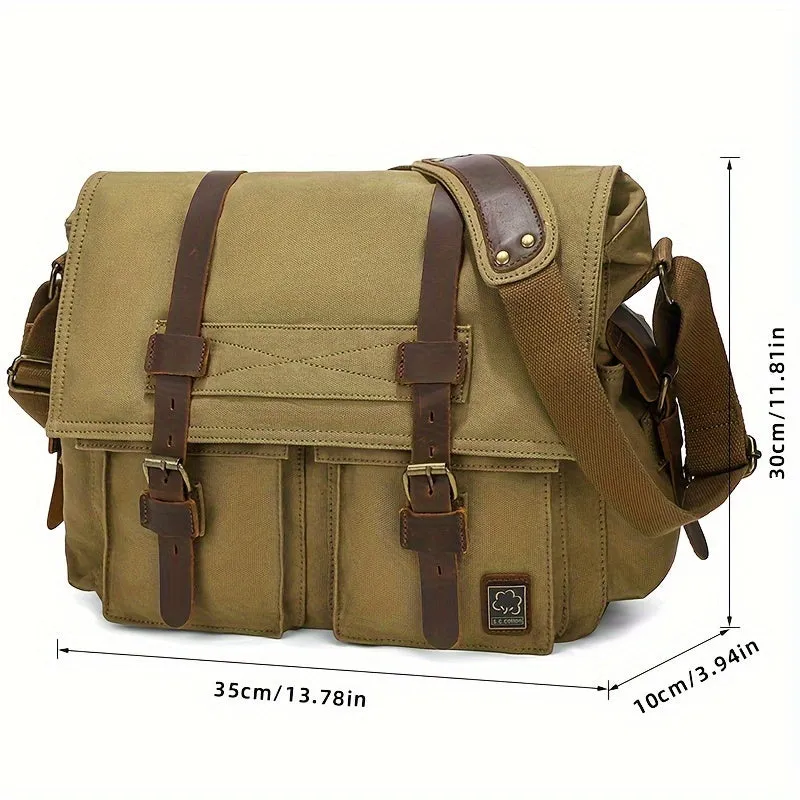 Men's Canvas Crossbody Bag Large Laptop Shoulder Briefcase