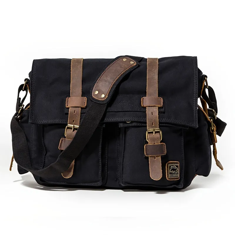 Men's Canvas Crossbody Bag Large Laptop Shoulder Briefcase