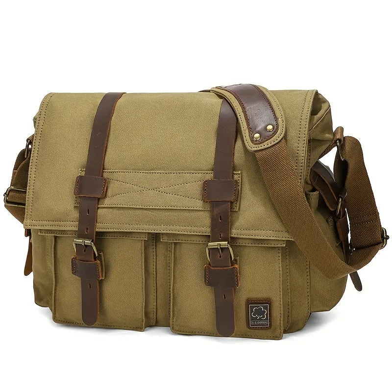Men's Canvas Crossbody Bag Large Laptop Shoulder Briefcase