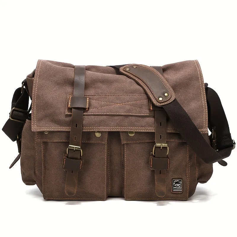 Men's Canvas Crossbody Bag Large Laptop Shoulder Briefcase