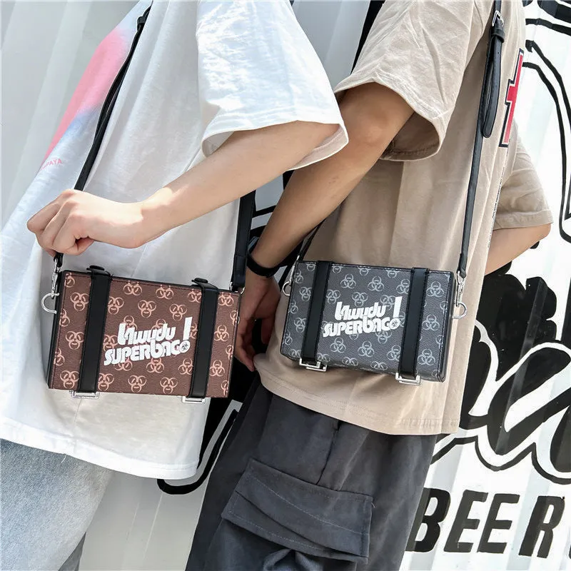 Men's Korean Style Trendy Printed Box Crossbody Bags