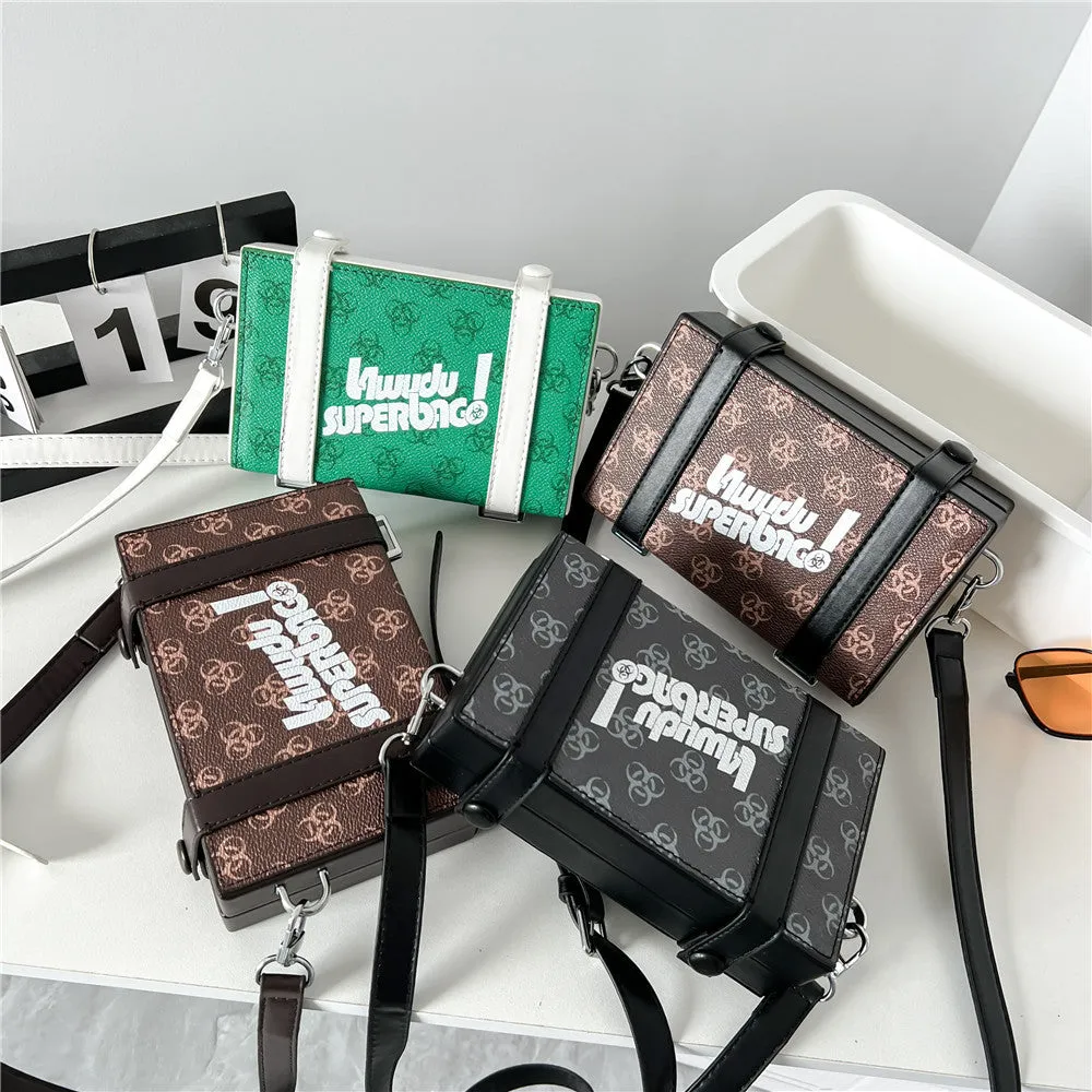 Men's Korean Style Trendy Printed Box Crossbody Bags
