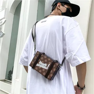 Men's Korean Style Trendy Printed Box Crossbody Bags