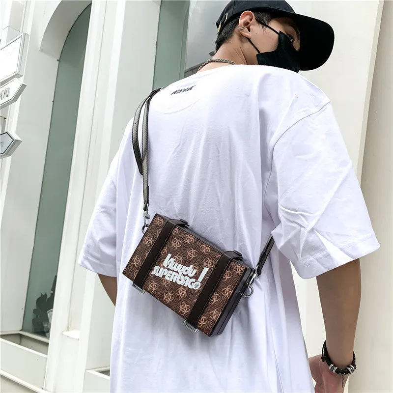 Men's Korean Style Trendy Printed Box Crossbody Bags