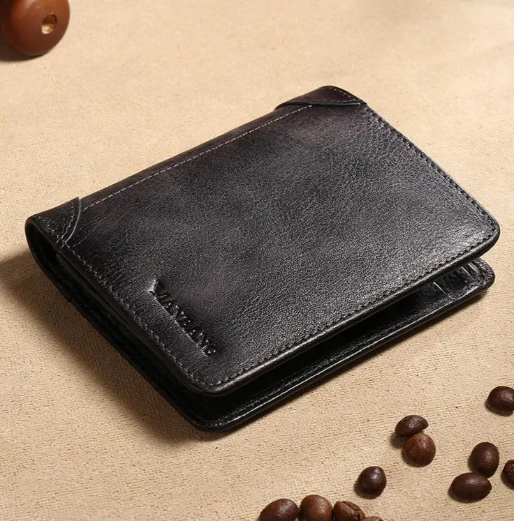 Men's Leather Trifold Wallet – ID Window & Card Holder