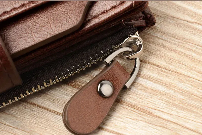 Men’s Leather Wallet – RFID Short Card Holder with Zipper