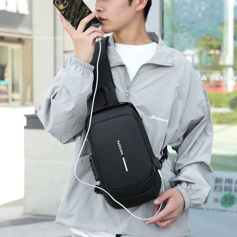 Men's Multifunction Anti-theft USB Shoulder Bag Man Crossbody Cross Body Travel Sling Chest Bags Pack Messenger Pack for Male