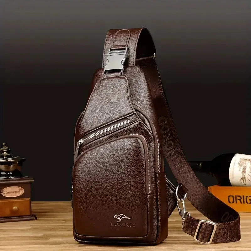 Men’s Vintage PU Leather Crossbody Sling Bag with Multiple Pockets and Secure Buckle Closure, Ideal for Travel or Daily Use