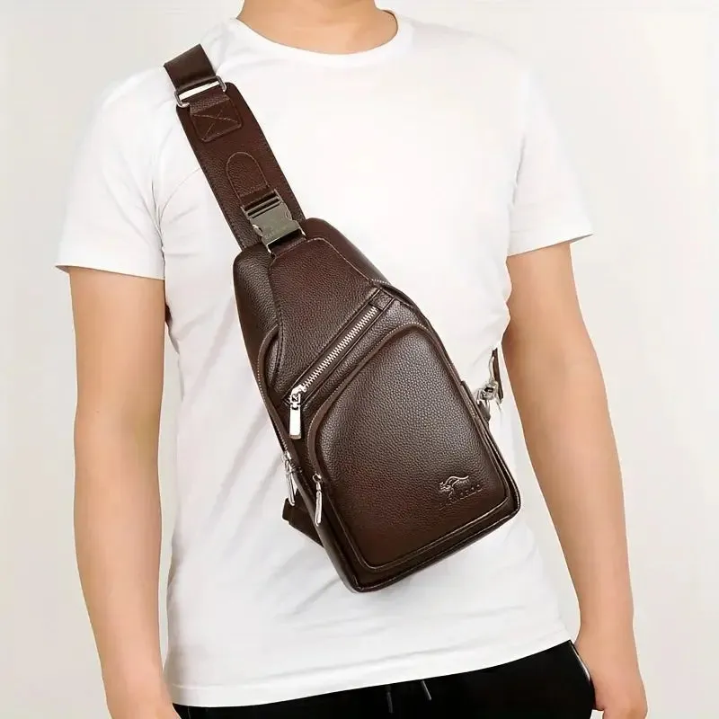 Men’s Vintage PU Leather Crossbody Sling Bag with Multiple Pockets and Secure Buckle Closure, Ideal for Travel or Daily Use