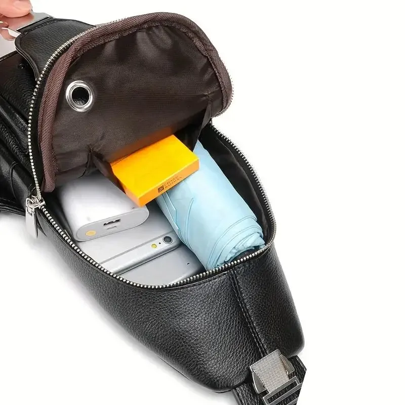 Men’s Vintage PU Leather Crossbody Sling Bag with Multiple Pockets and Secure Buckle Closure, Ideal for Travel or Daily Use