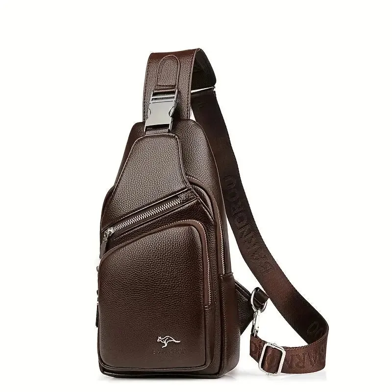 Men’s Vintage PU Leather Crossbody Sling Bag with Multiple Pockets and Secure Buckle Closure, Ideal for Travel or Daily Use