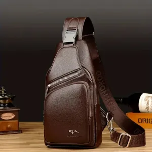 Men’s Vintage PU Leather Crossbody Sling Bag with Multiple Pockets and Secure Buckle Closure, Ideal for Travel or Daily Use