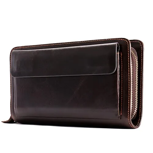 MVA Men's Clutch Male Wallet Men's Genuine Leather Double Zipper Clutch Bags purse for men Passport Phone Wallets credit card