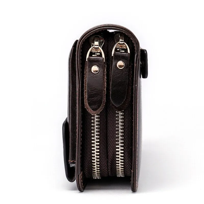 MVA Men's Clutch Male Wallet Men's Genuine Leather Double Zipper Clutch Bags purse for men Passport Phone Wallets credit card