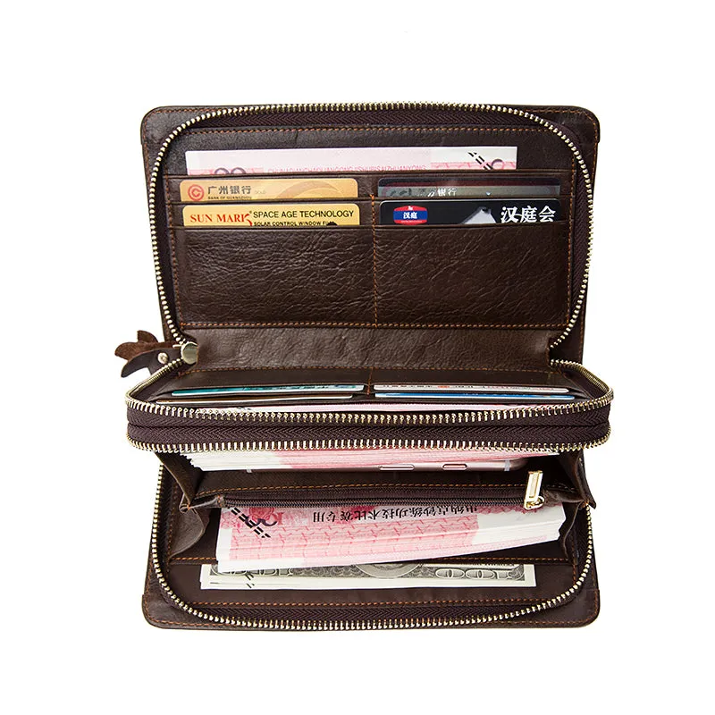 MVA Men's Clutch Male Wallet Men's Genuine Leather Double Zipper Clutch Bags purse for men Passport Phone Wallets credit card