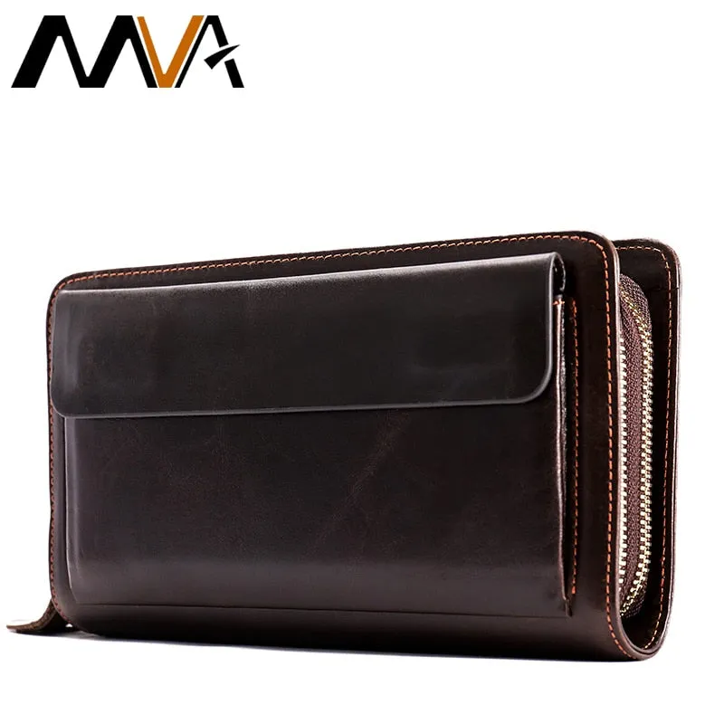MVA Men's Clutch Male Wallet Men's Genuine Leather Double Zipper Clutch Bags purse for men Passport Phone Wallets credit card