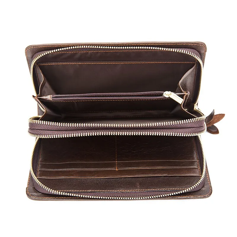 MVA Men's Clutch Male Wallet Men's Genuine Leather Double Zipper Clutch Bags purse for men Passport Phone Wallets credit card