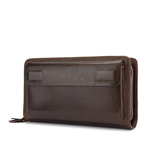 MVA Men's Clutch Male Wallet Men's Genuine Leather Double Zipper Clutch Bags purse for men Passport Phone Wallets credit card