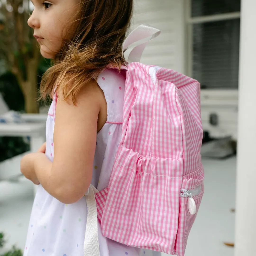 Personalized Small Nylon Backpack Gingham Pink