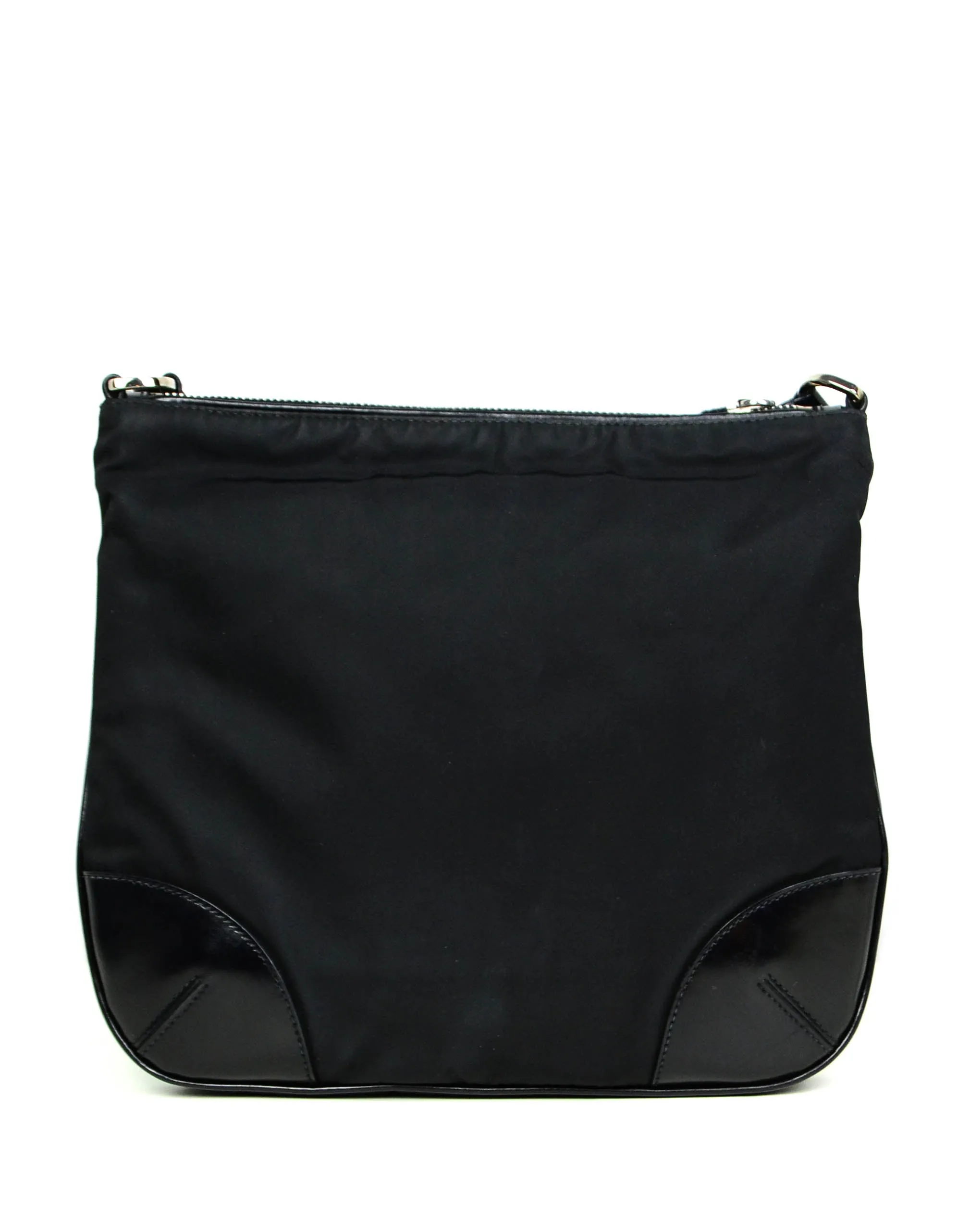 Prada Black Flat Tessuto Nylon Crossbody Bag w/ Leather Trim
