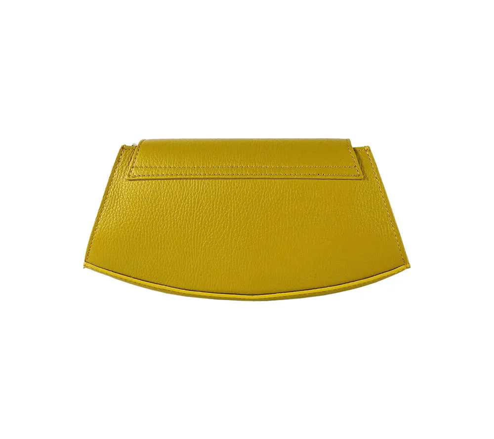 Renato Borzatta Leather Shoulder Clutch Bag Mustard Yellow