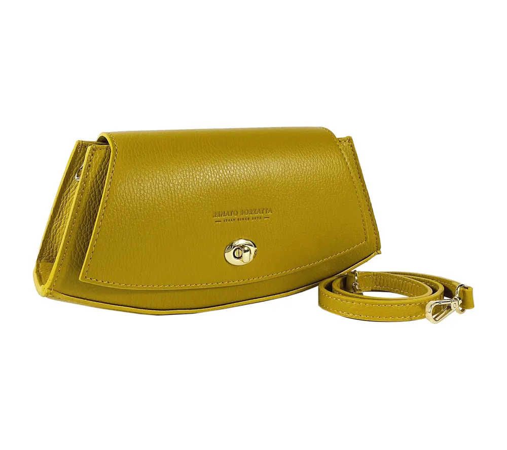 Renato Borzatta Leather Shoulder Clutch Bag Mustard Yellow