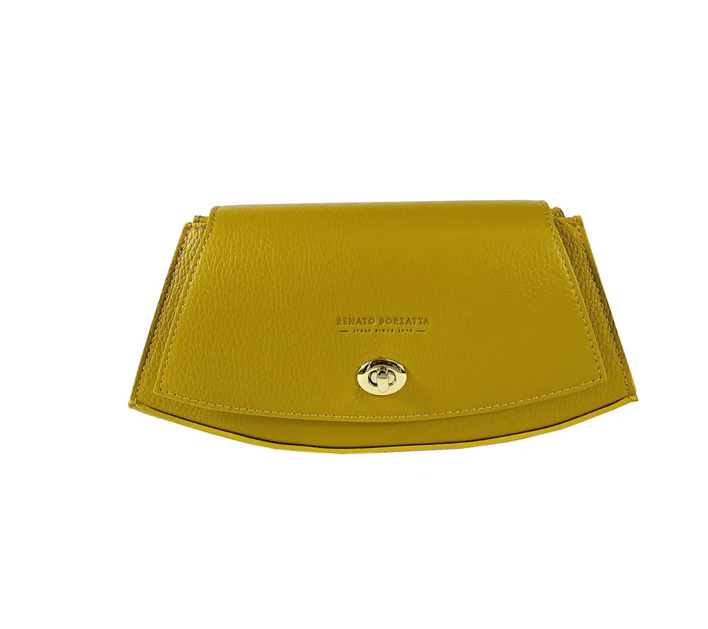 Renato Borzatta Leather Shoulder Clutch Bag Mustard Yellow