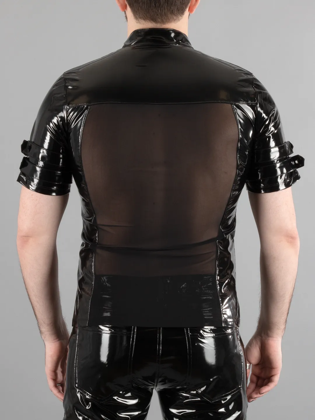 Short Sleeve Mesh and PVC Buckle Top