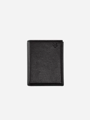 Trifold Vegan Leather RFID Protective Wallet for Key Belt Chain | Black