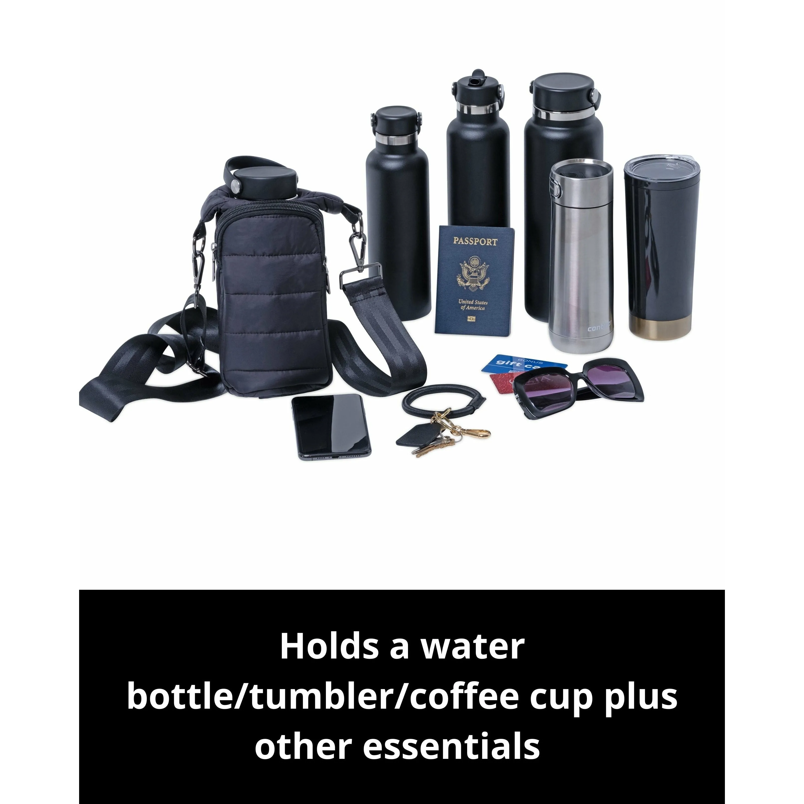 WanderFull HydroBag Black Matte Crossbody with Black Strap