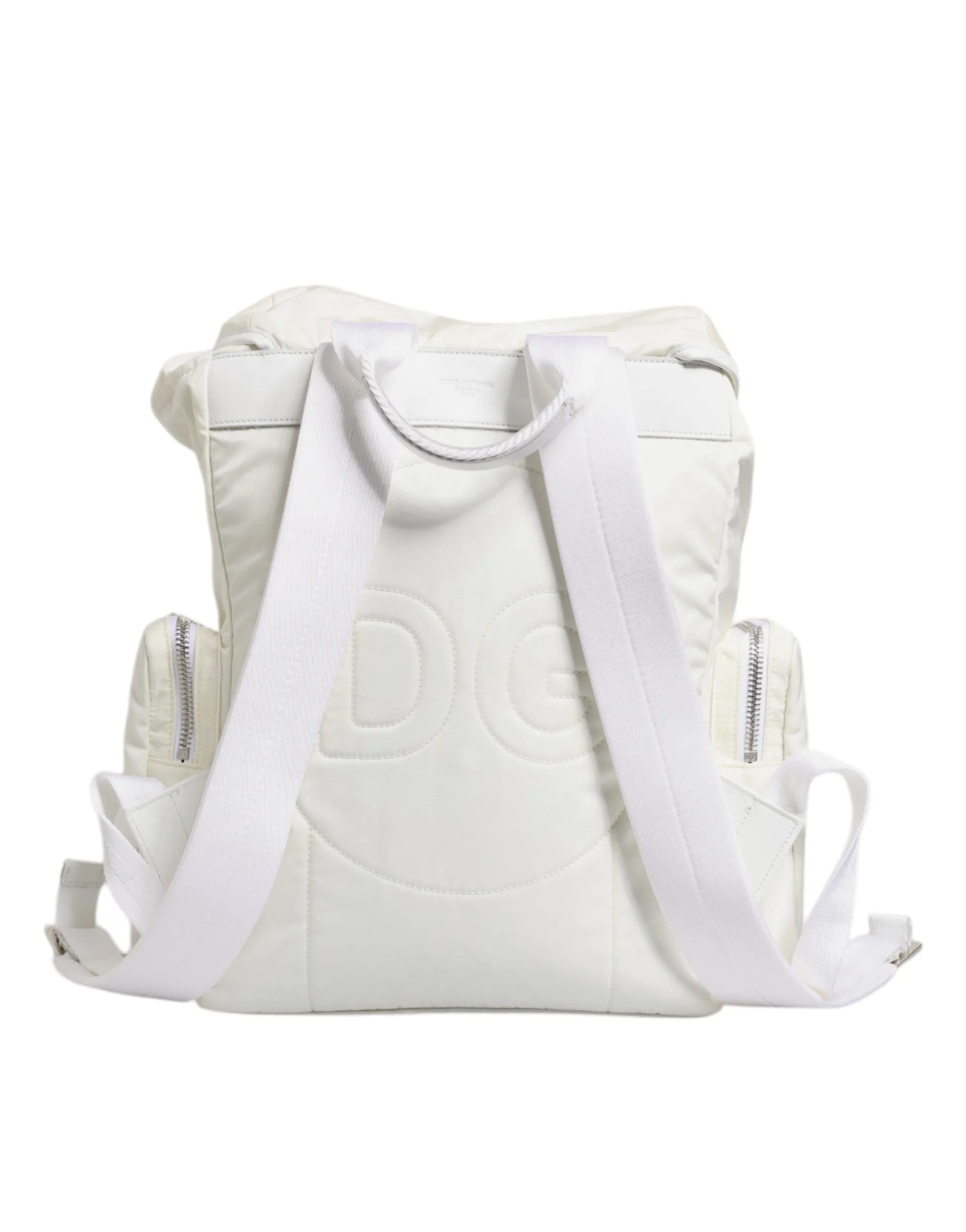 White Nylon Rubber Logo Backpack Rucksack Bag